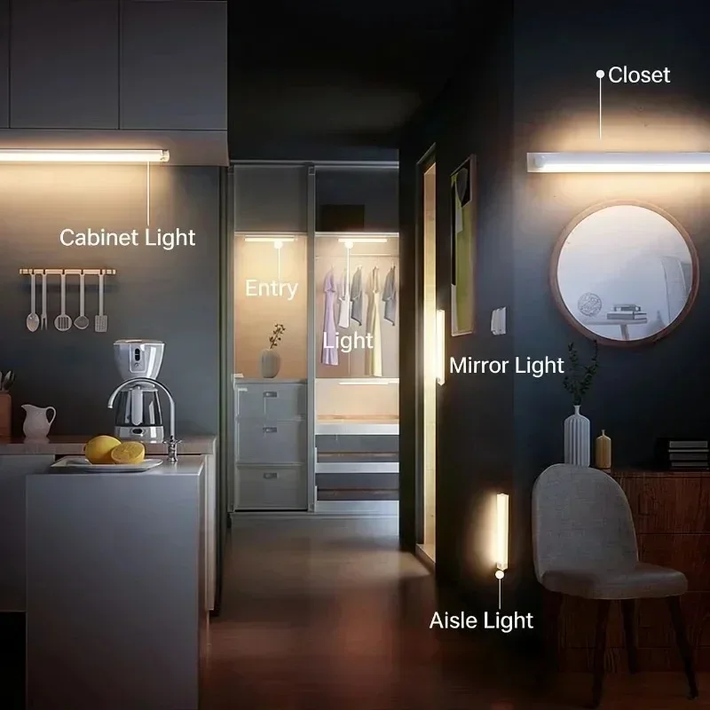 5PCS Wireless Rechargeable USB LED Motion Sensor Night Lights Dimmable Stick-on Under Cabinet Lighting For Closet Kitch