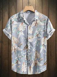 Men Street Fashion Summer Daily Shirt Hawaiian Cartoon Print Casual Loose Shirts Short Sleeve Beach Loose Tops