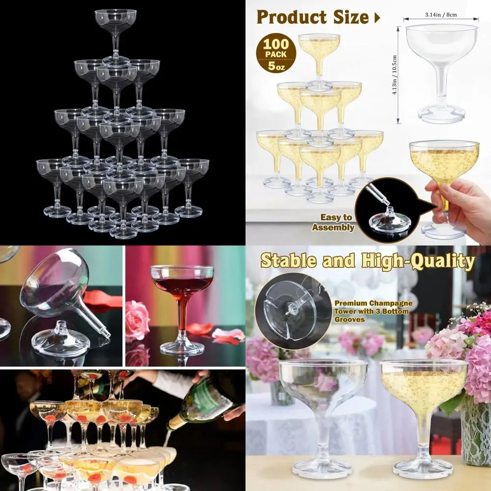

100 Pack Plastic Champagne Flutes, 5 oz Disposable Acrylic Glasses for Parties, Weddings, and Birthdays