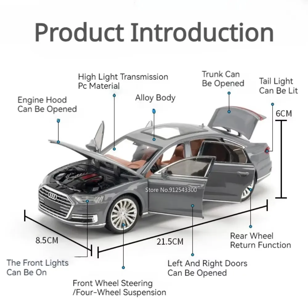 Modèle de voiture de sport A6L A8, échelle 1:24, jouet de haute Simulation en métal moulé sous pression, modèles lumineux, Collection d'ornements cadeaux à retirer