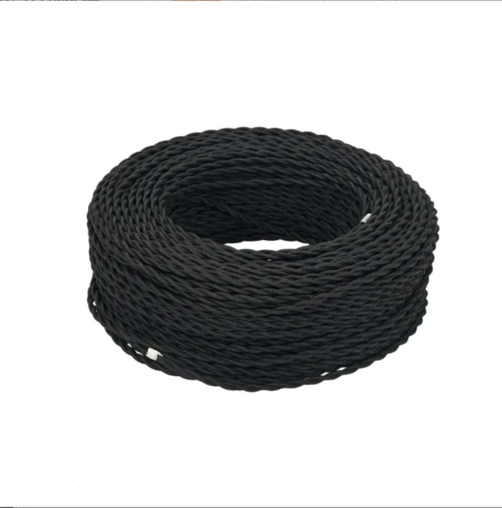 Vintage Twisted Electrical Wire Black Textile Cable 2*0.75mm Edison Vintage Lamp Cord Braided Retro Pendant Light Lamp Wire