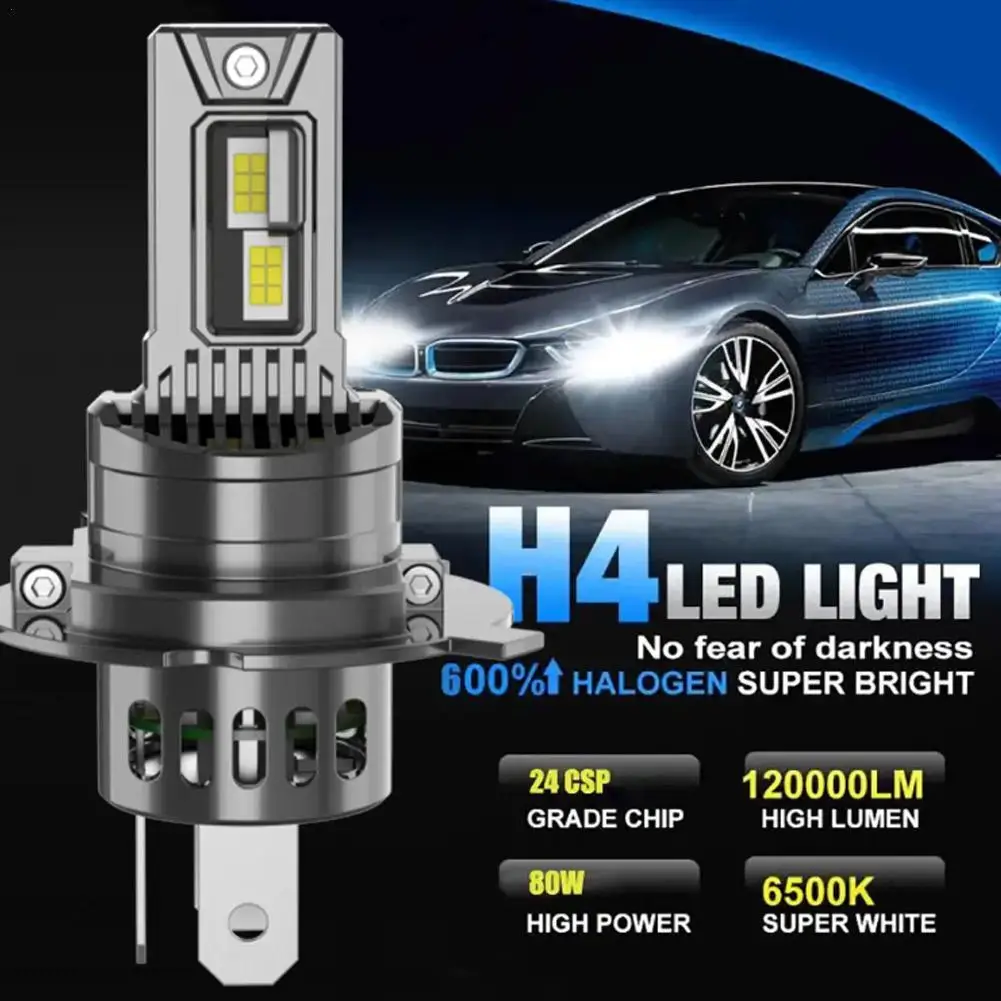 Ampoules de sauna à LED H4 9003 HB2, feux de route et de illeur, lumière de voiture, lampe à diode turbo, moto automatique, 20000LM, 12V, 6500K