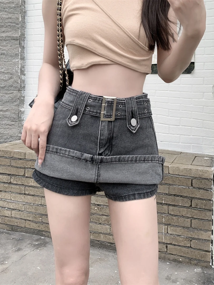 Dżinsowa spódnica z wysokim stanem damska, dopasowana, w kształcie litery A, krótka spódnica, koreański styl, do pracy, jednolity kolor, nowość na lato.