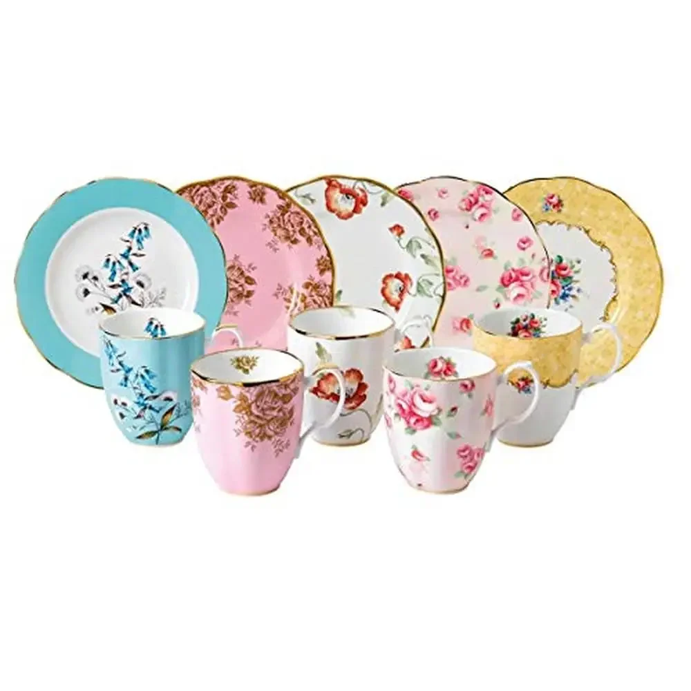 100 Years Floral Patterns 10-Piece Mug & Plate Set 8