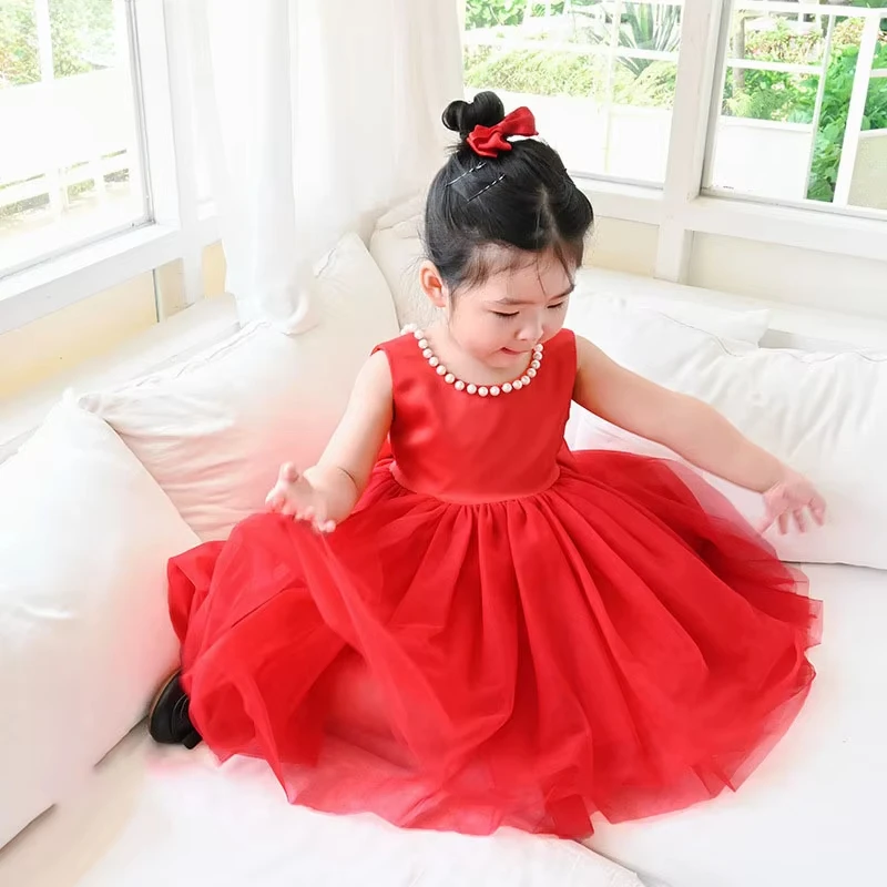 

Новое поступление весны 2024, платье принцессы для девочек, платье-пачка с цветочным узором для девочек, красная праздничная одежда цвета шампанского, одежда для малышей