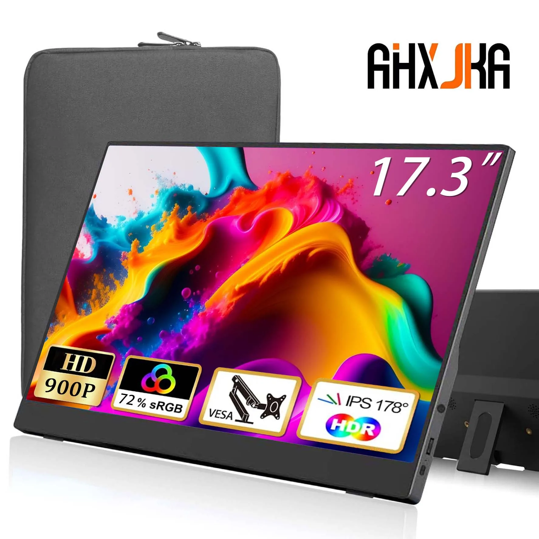 17.3 inch Portable Monitor 60Hz HD 900P IPS Type-C Mini-HDMI External Second Screen for Mac Laptop PC Switch Xbox PS4/5 Xbox