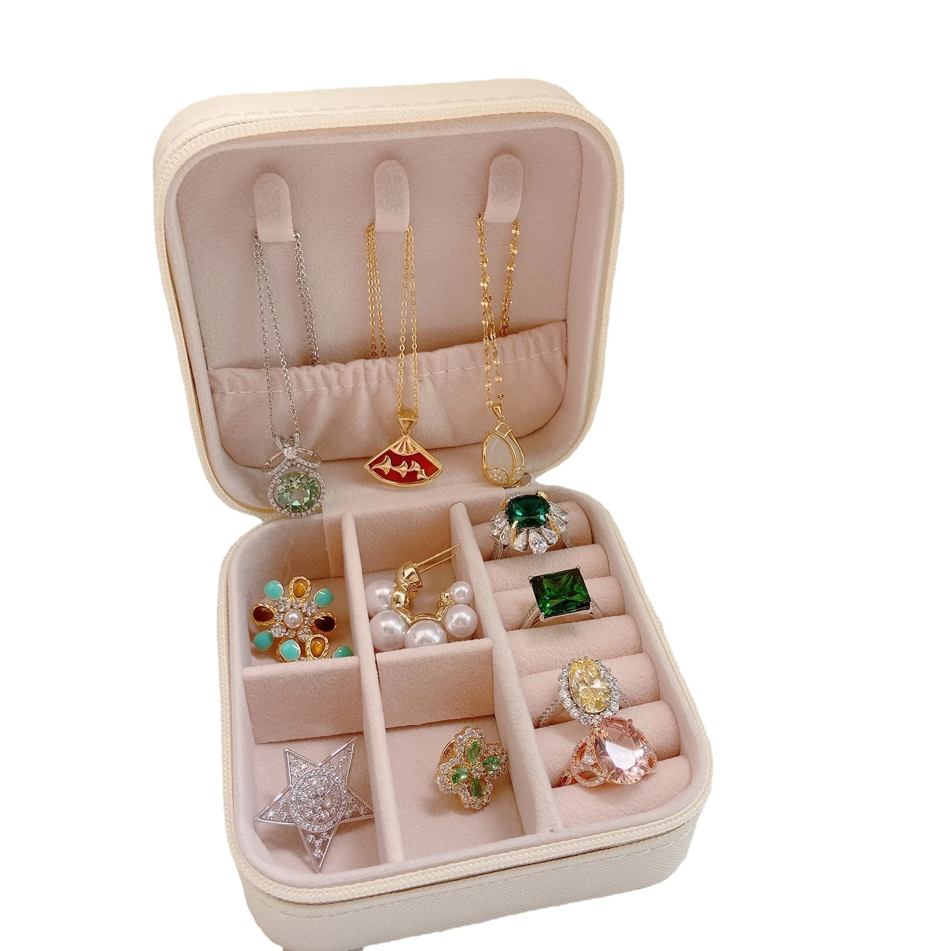 Portable Storage Box Travel Organizer Jewelry Case Leather Storage Earrings Necklace Ring Jewelry Organizer Display