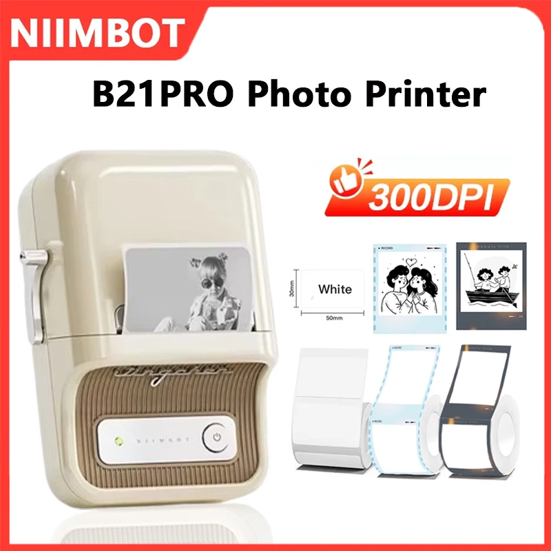 Niimbot B21 Pro Photo Printer Mini Thermal Printer Bluetooth 20-50mm Adhesive Inkless Label for Home/Office/Business 300dpi