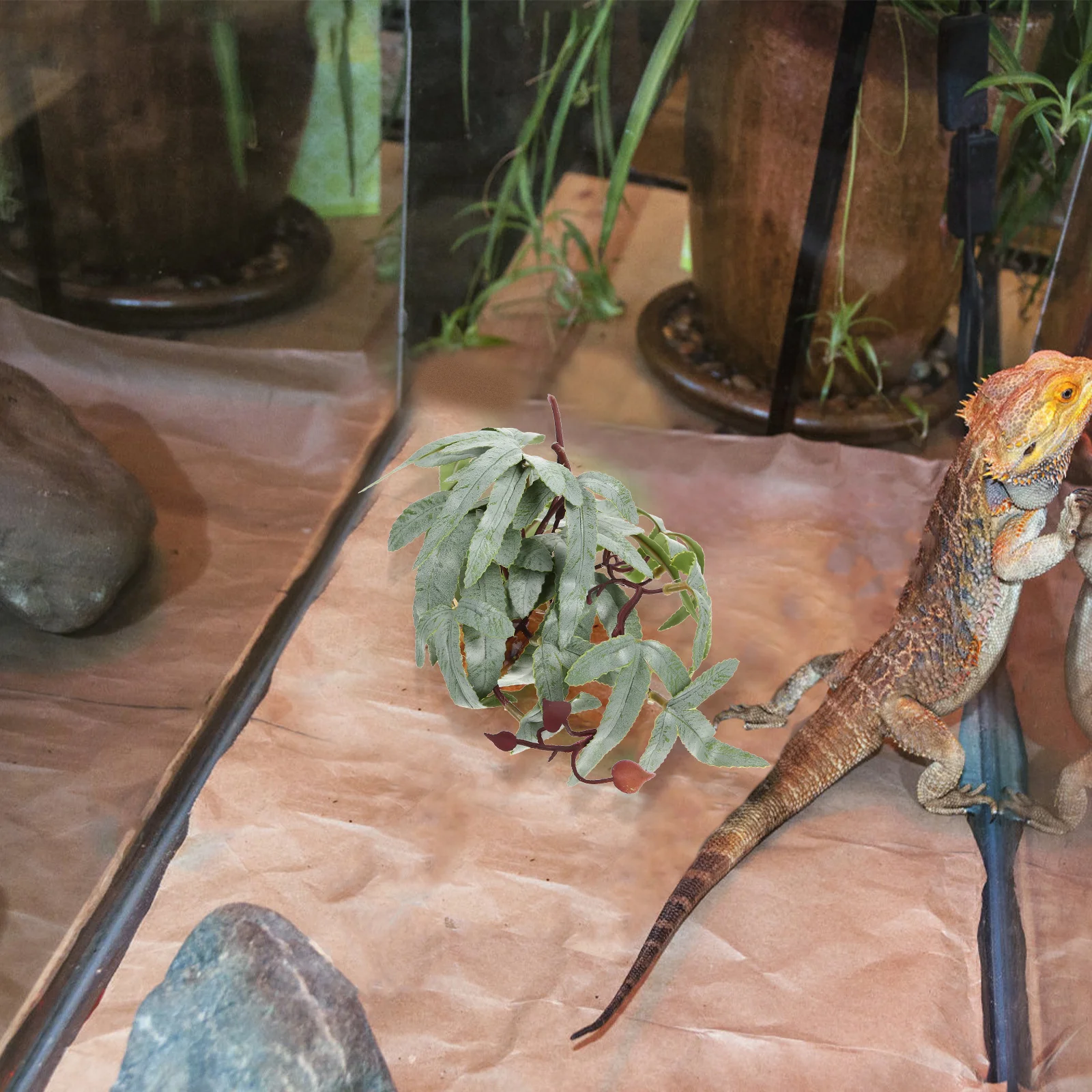 نباتات مقلدة لصندوق الزواحف نباتات خضراء اصطناعية واقعية من الراتنج البلاستيكي ديكور حوض السمك لوازم المناظر الطبيعية #6