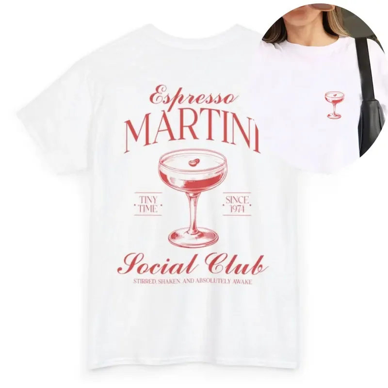 Espresso Martini Cocktail Tees 2000s Clothing Retro Y2K 90s Print Tops Nostalgia Preppy Beach Shirt Summer White Cotton T Shirts