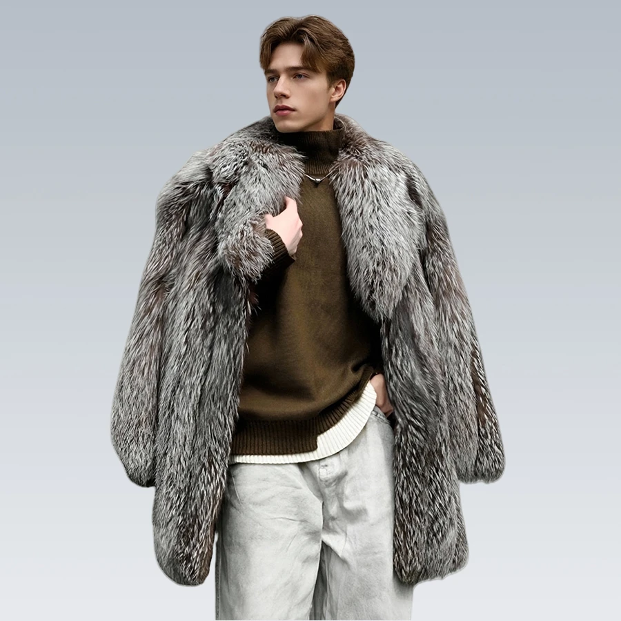 Fashion Men's Fox Fur Jacket Short Fox Fur Coat With Collar Genuine Silver Fox Fur Coat Best Selling Genuine Leather Jackets