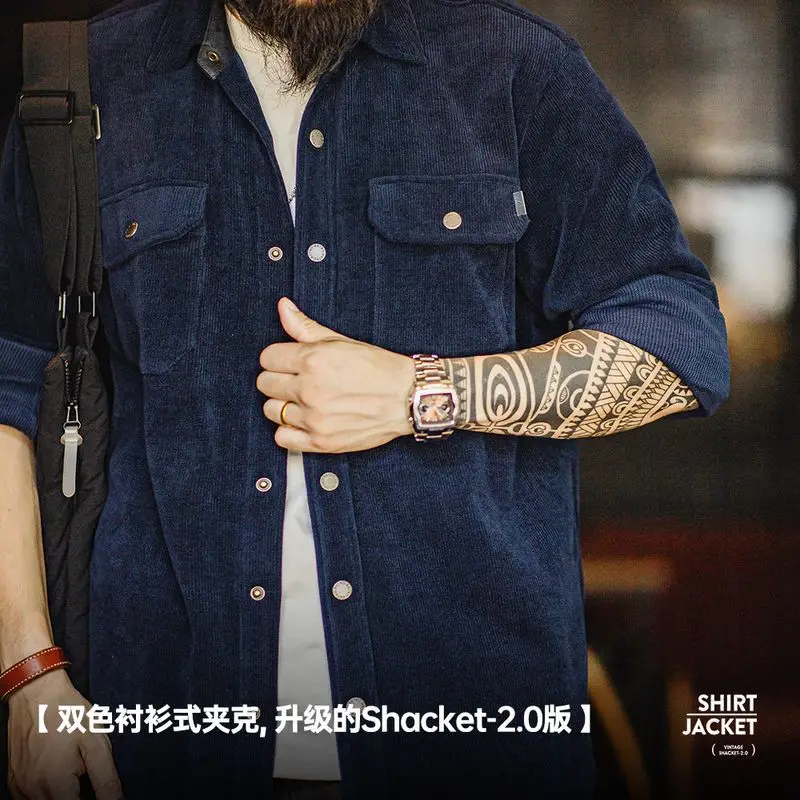 

Madden workwear American retro heavy knitted corduroy shirt jacket imitation corduroy lapel coat men's autumn and winter
