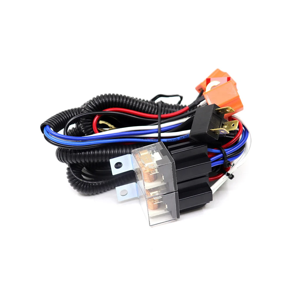 1 Set H4 Car Headlight Brightener Intensifier Modification Wiring Harness Assembly with Relay for Vehicle Headlights