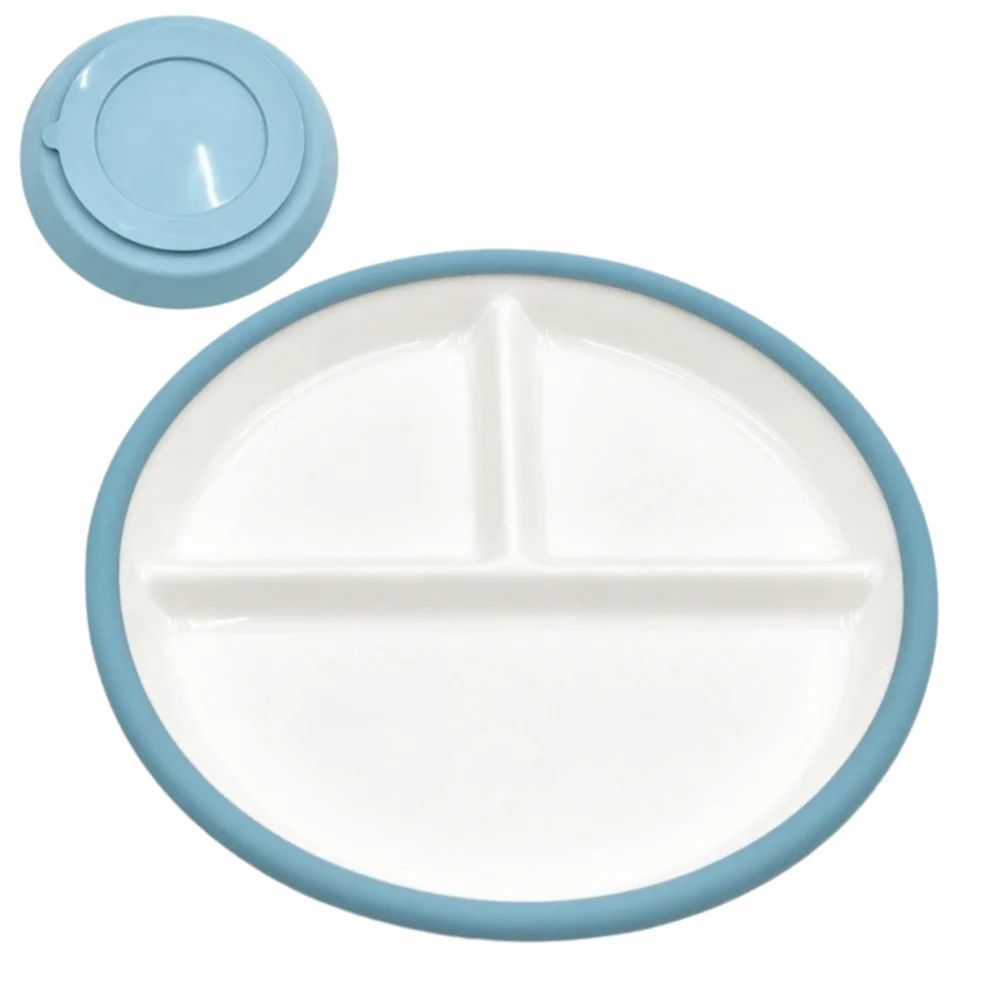 Ceramic Baby Feeding Bowl with Silicone Suction Cup Divided Into Compartments Children's Complementary Food Bowl Anti Scald