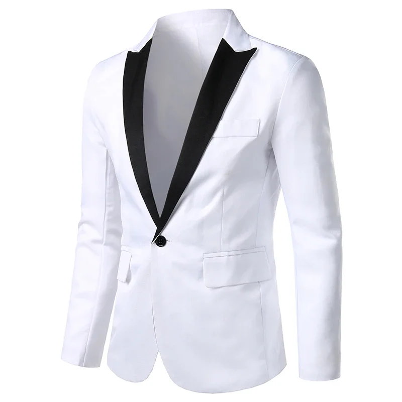 Blazer casual de botão único masculino slim fit, ternos de festa de casamento, blazers com gola monocromática, preto e branco, nova chegada, 2023