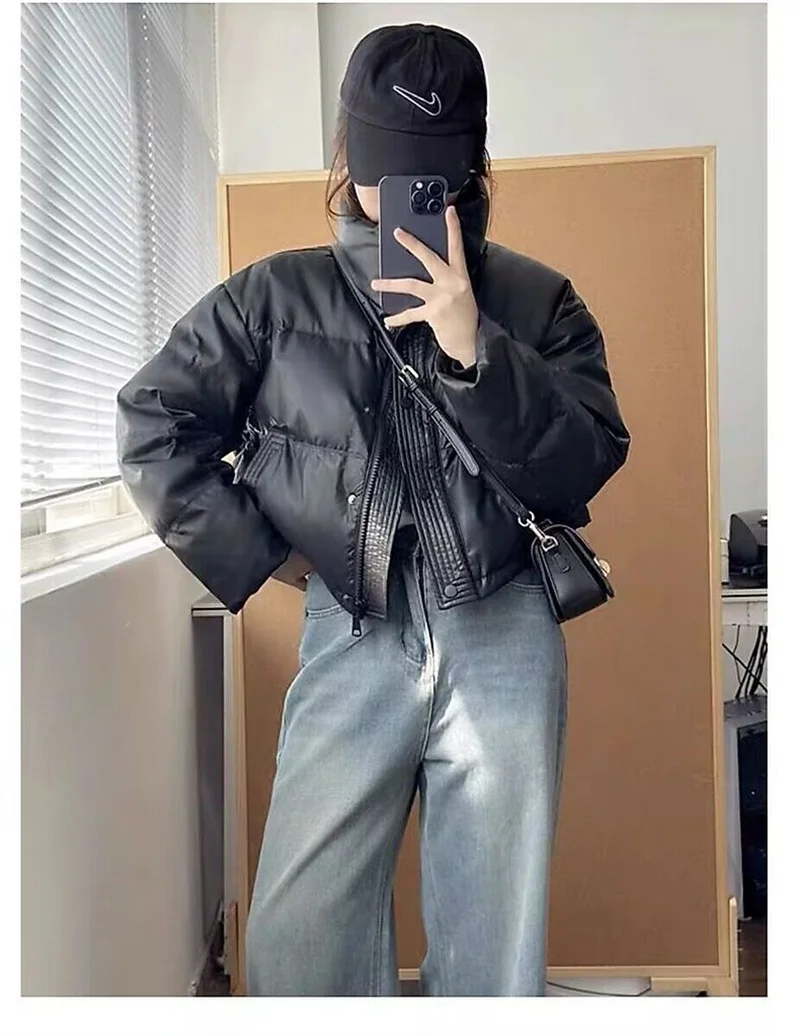 Winter Parkas Thick Bread Coat2026New Disposable PU Leather Down Cotton-Padded Jacket Women Short Warm Cotton Padded Coat Female