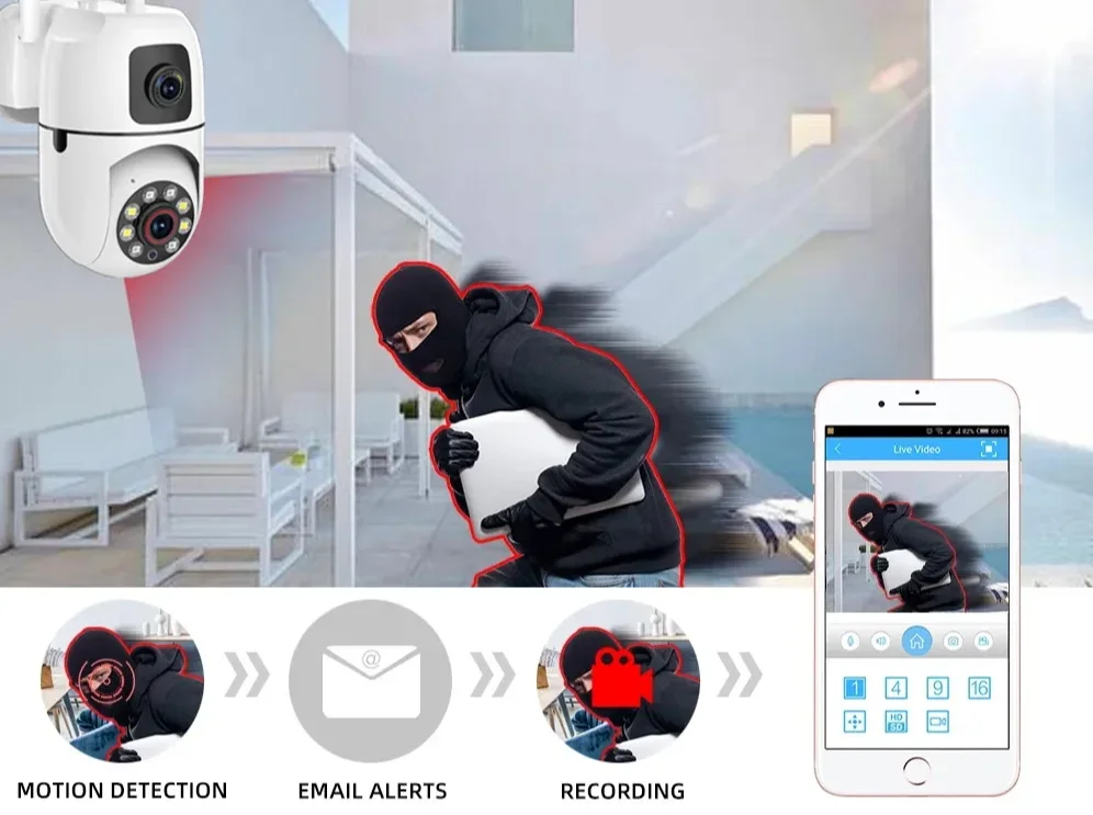 2MP + 2MP عدسة مزدوجة شاشة IP كاميرا واي فاي مستشعر حركة داخلي وتتبع تلقائي يدعم الصوت اتجاهين HD لون ليلي #4