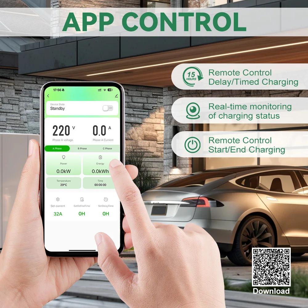 Estación de carga IPENGEN Type2 EV, cargador de vehículo eléctrico de 7KW /11KW / 22KW con tarjeta magnética, Control inalámbrico por aplicación, caja de pared de 16A/32A