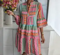 Printed V-neck seven quarter sleeve dress