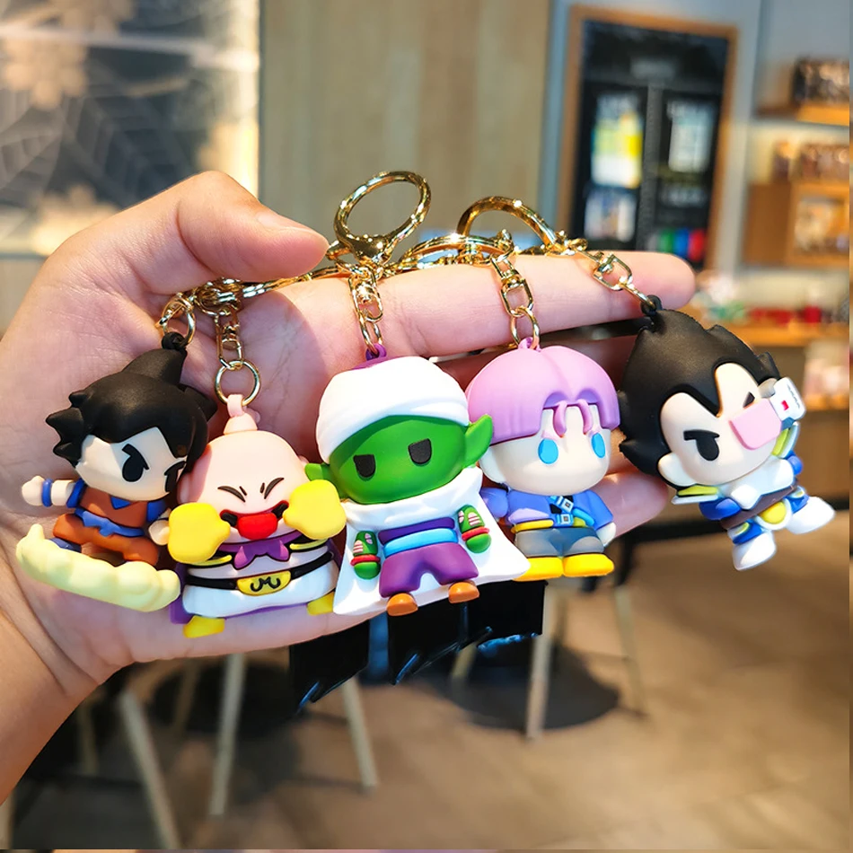 Anime Dragon Ball Keychain Fashion Jewelry Son Goku Vegeta Piccolo Action Figures 8CM PVC Key Ring for Men Women Bag Pendant