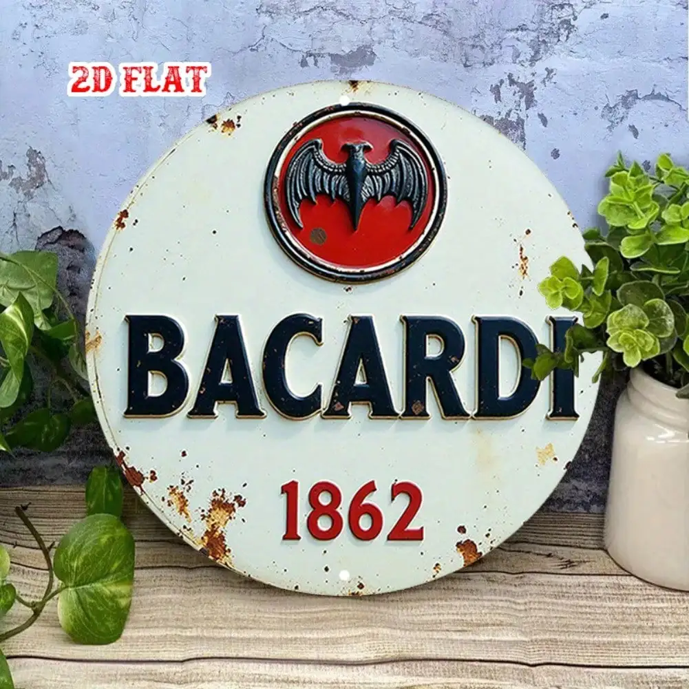 لوحة فنية جدارية معدنية عتيقة من Bacardi مقاس 7.87 بوصة من الألومنيوم الريفي لديكور المنزل والبار والمقهى