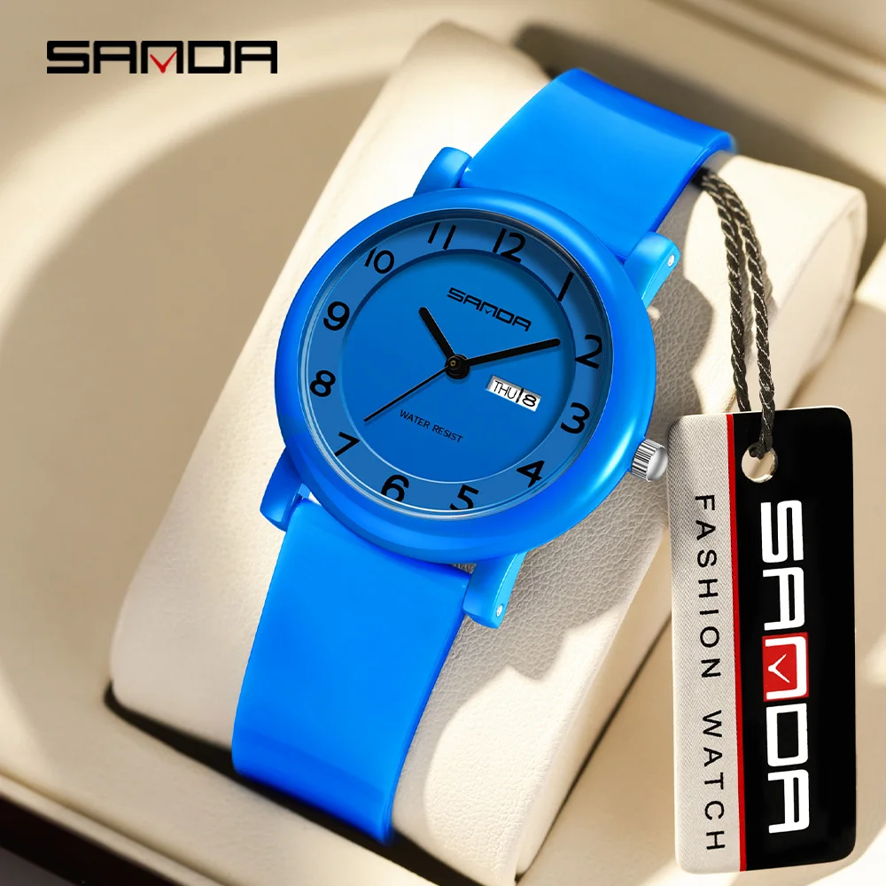 SANDA 3255 Women's Quartz Watch Waterproof Dual Calendar Display Student Exam Simple Fashion Watch Girl Gift