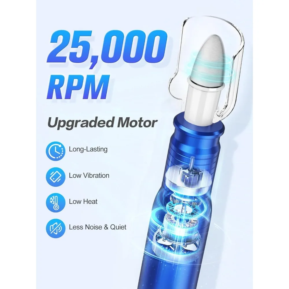 Profesjonalny zestaw do manicure i pedicure Subay, elektryczny frezarka do paznokci z wyświetlaczem LED, 25000 obr./min, 11 elementów plus 20 szlifów