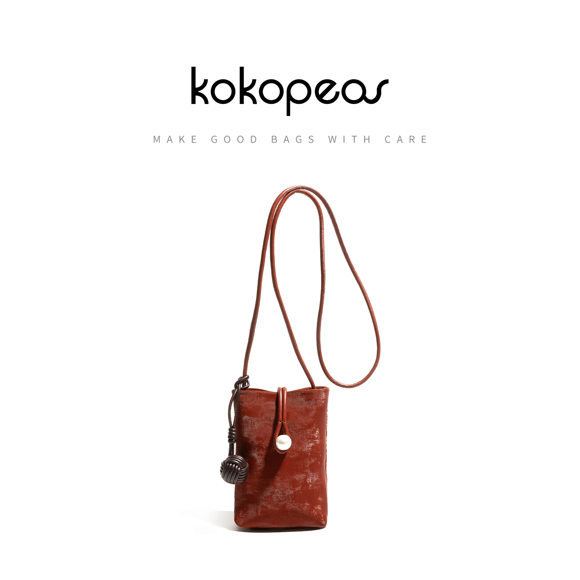 

KOKOPEAS Classic Neo Chinese Style Cow Leather Phone Purse Delicate Pearl Hasp Solid Color Luxury Design Crossbody Bag For Lady