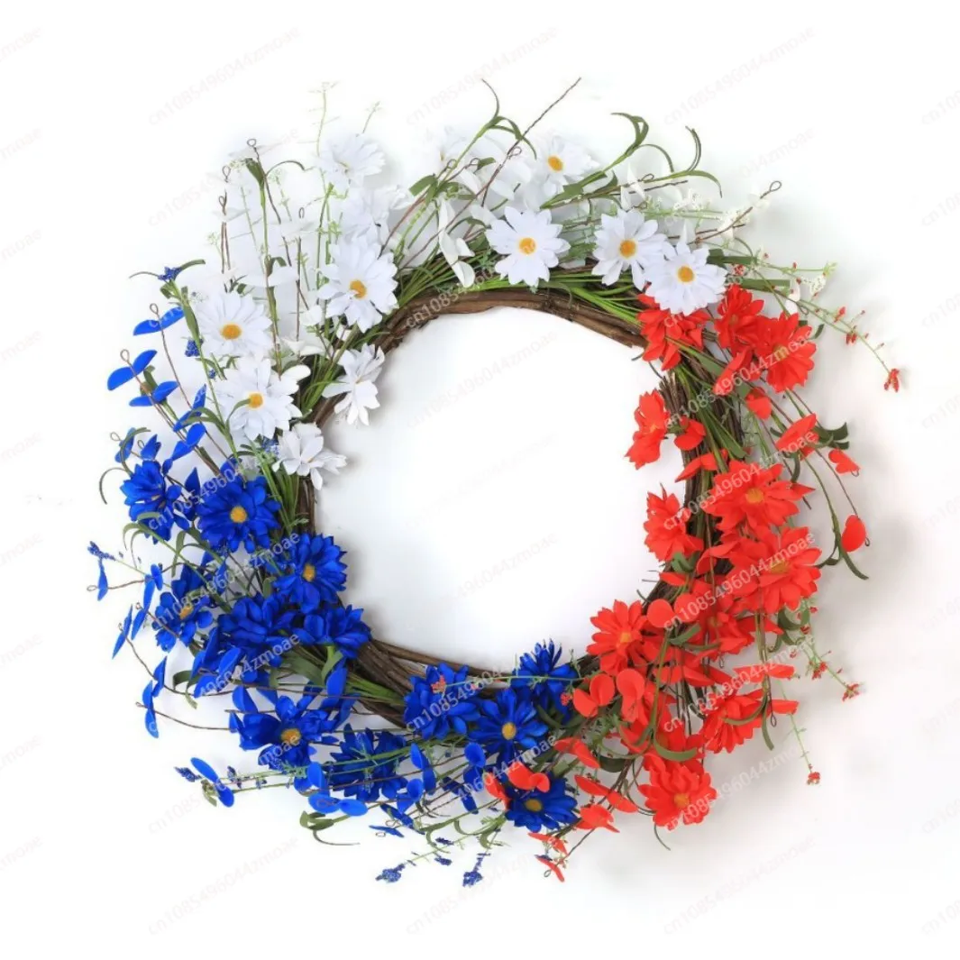 

Венок из ротанга на День независимости, имитация искусственного цветка, красный, белый и синий праздничный реквизит, украшение из ротанга