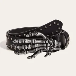 Halloween Skeleton Hand Belt Skull Casual Gothic Men Belt Vintage Snap Buckle Beaded Hip Hop Rock Cowboy Decoration Punk Belts