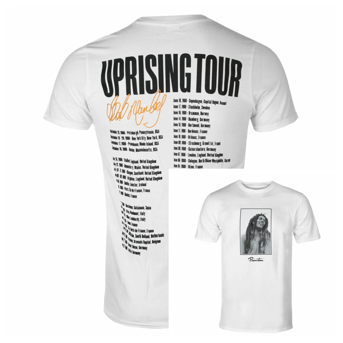 

Мужская футболка PRIMITIVE X BOB MARLEY - Uprising - White Rock Off 2026, летняя, из чистого хлопка, класса люкс, унисекс