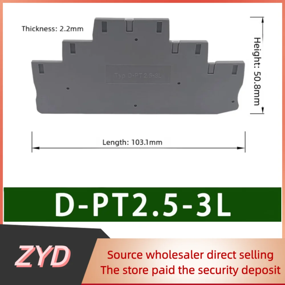 ZYD 10Pcs PT2.5-3L Din Rail Terminal Block 3 Level Push In Wire Connector 2.5mm Quick Wiring Electrical Cable Splitter