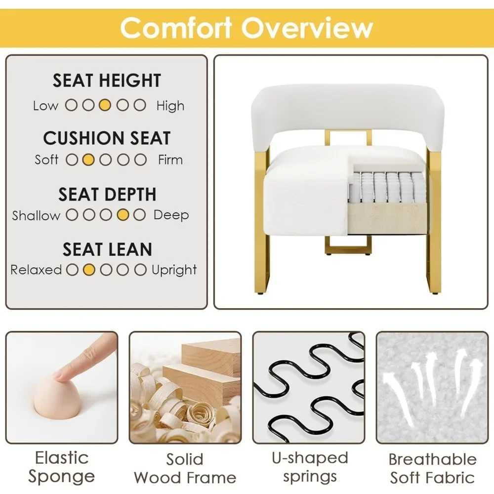 Modern White Accent Chair Set of 2, Boucle Barrel Chairs Set of 2, Arm Chairs for Living Room Bedroom (2, White) 3