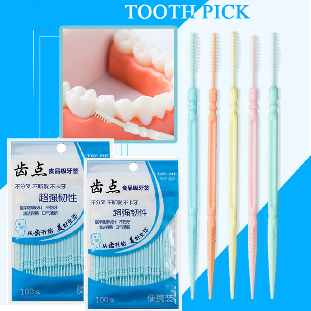 

100Pcs Disposable Toothpick Brushes Teeth Cleaning Tool Double-Headed Interdental Brush Protable Toothpick Oral Hygiene