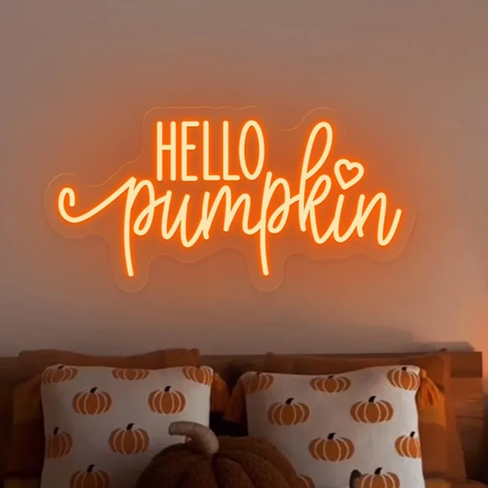 Hello Pumpkin Neon Sign For Wall Decor Dimmable USB Lamp Witch Hat Halloween Room Decoration Led Lights For Bedroom Party Shop