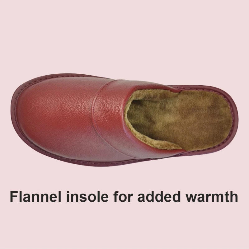 Genuine Cow Leather Slippers Winter plush flannel Homes in indoor slipper men women elderly non-slip casual warm shoe