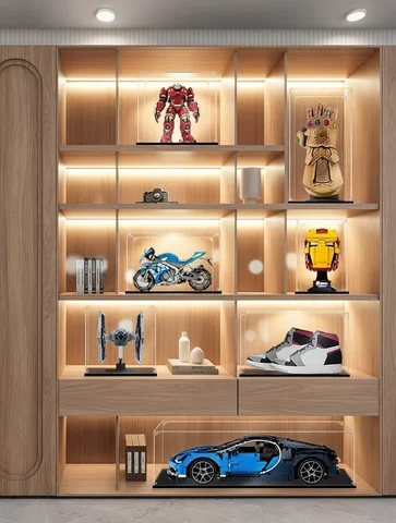 Acrylic Display Case with Black Base Ideal for lego building block car, action figures, and Collectibles