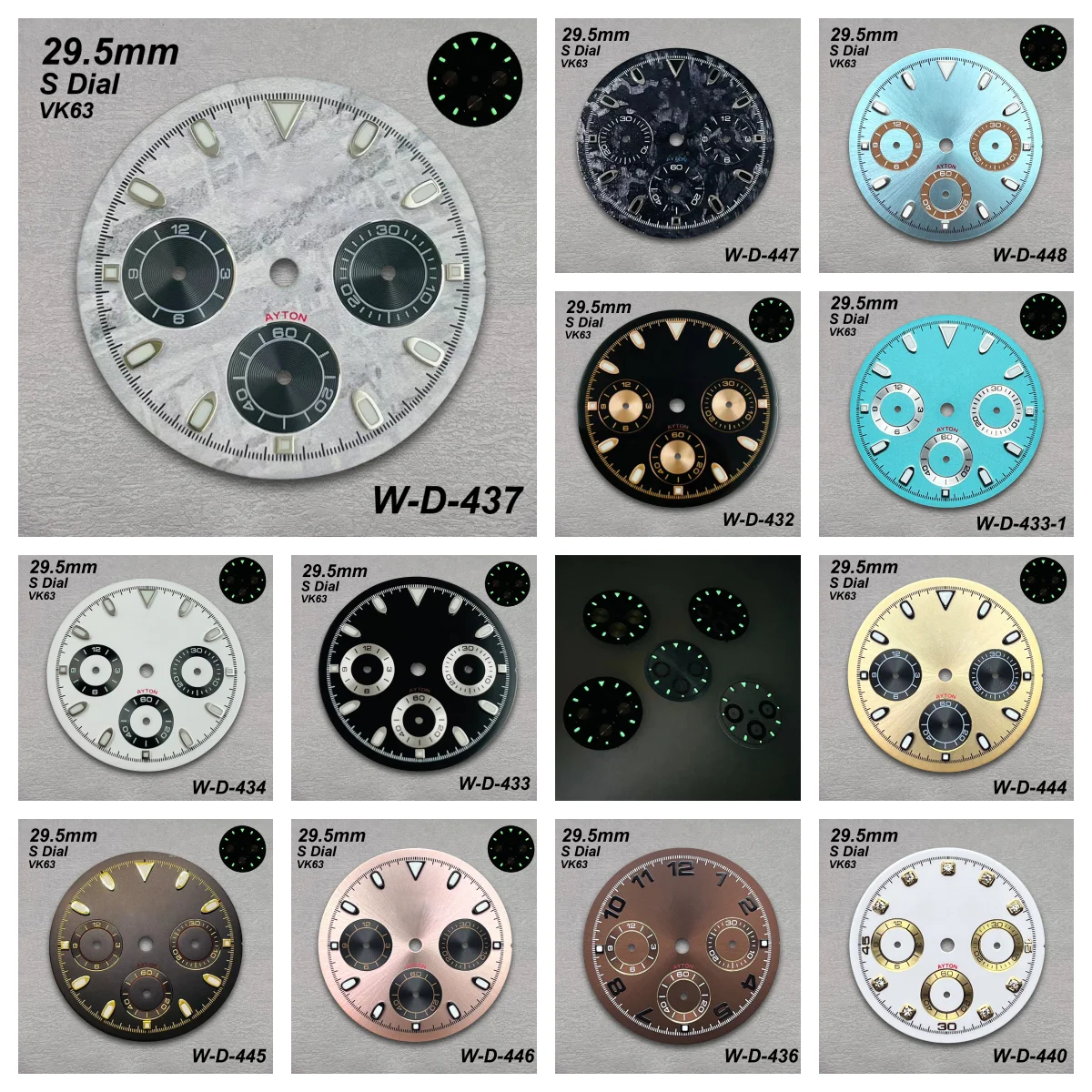 29.5mm DTN Panda S Dial Fit VK63 Quartz Movement Green Luminous Enamel/Sunray High-Quality Watch Modification Accessories