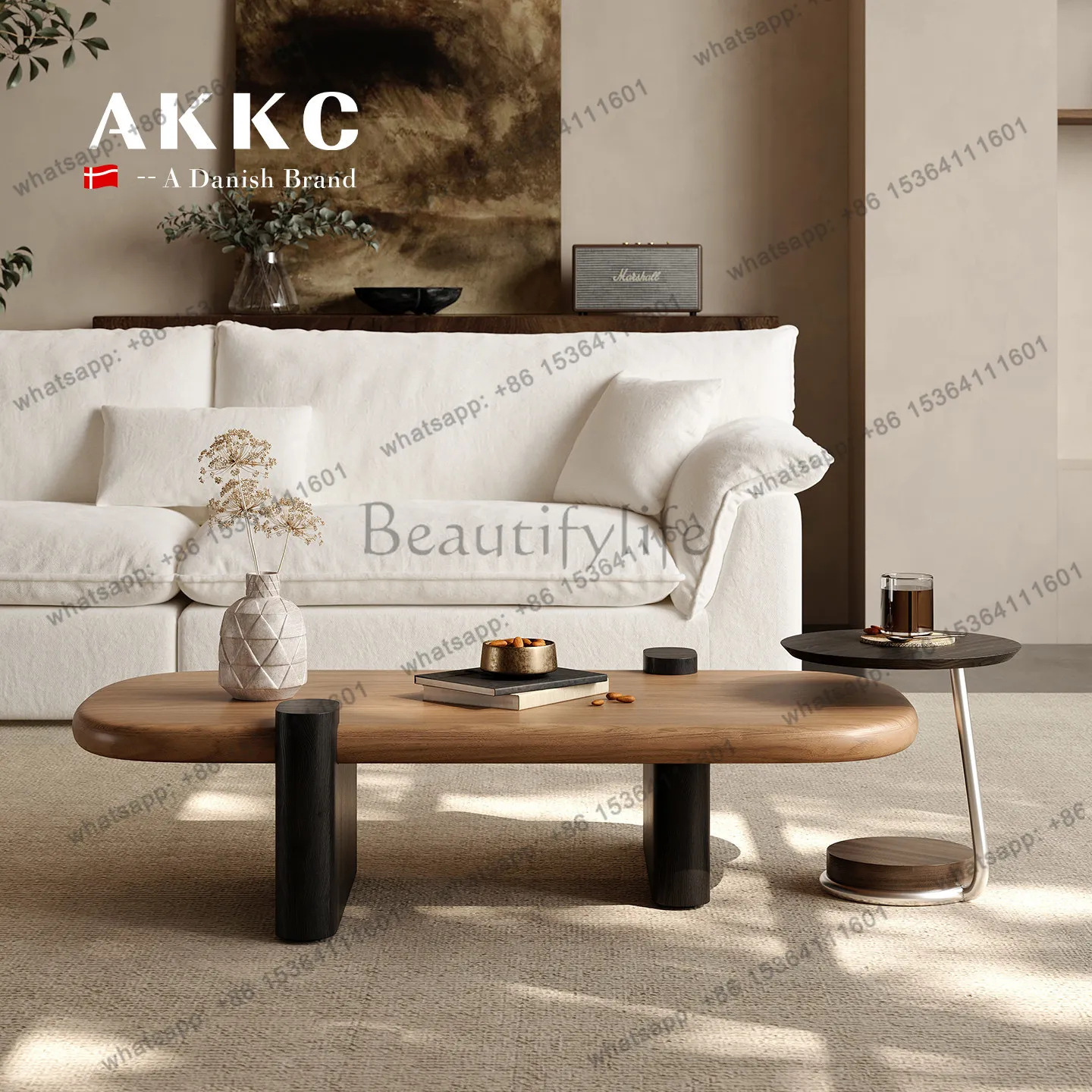 

minimalist coffee table combination retro living room small apartment light luxury silent wind walnut leather coffee table