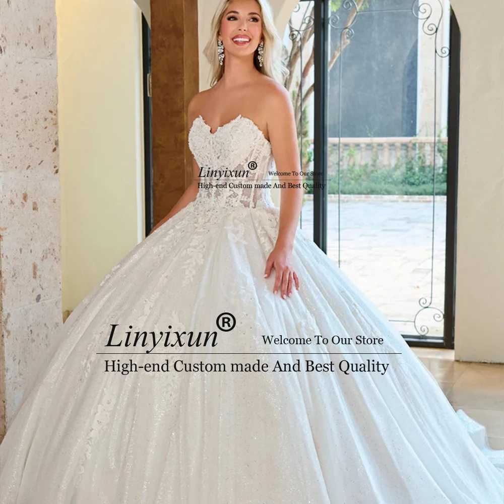 Vestidos de casamento romântico com apliques de renda 2025 a linha glitter vestidos de noiva para noiva personalizado robe de mariée vestido feminino