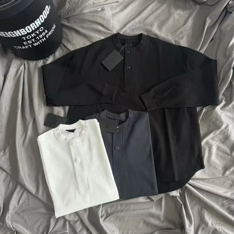 

Вафельная футболка Daiwa Henry с воротником и длинным рукавом, японская мужская и женская футболка высокого качества, повседневная свободная черная, белая, серая футболка, футболка