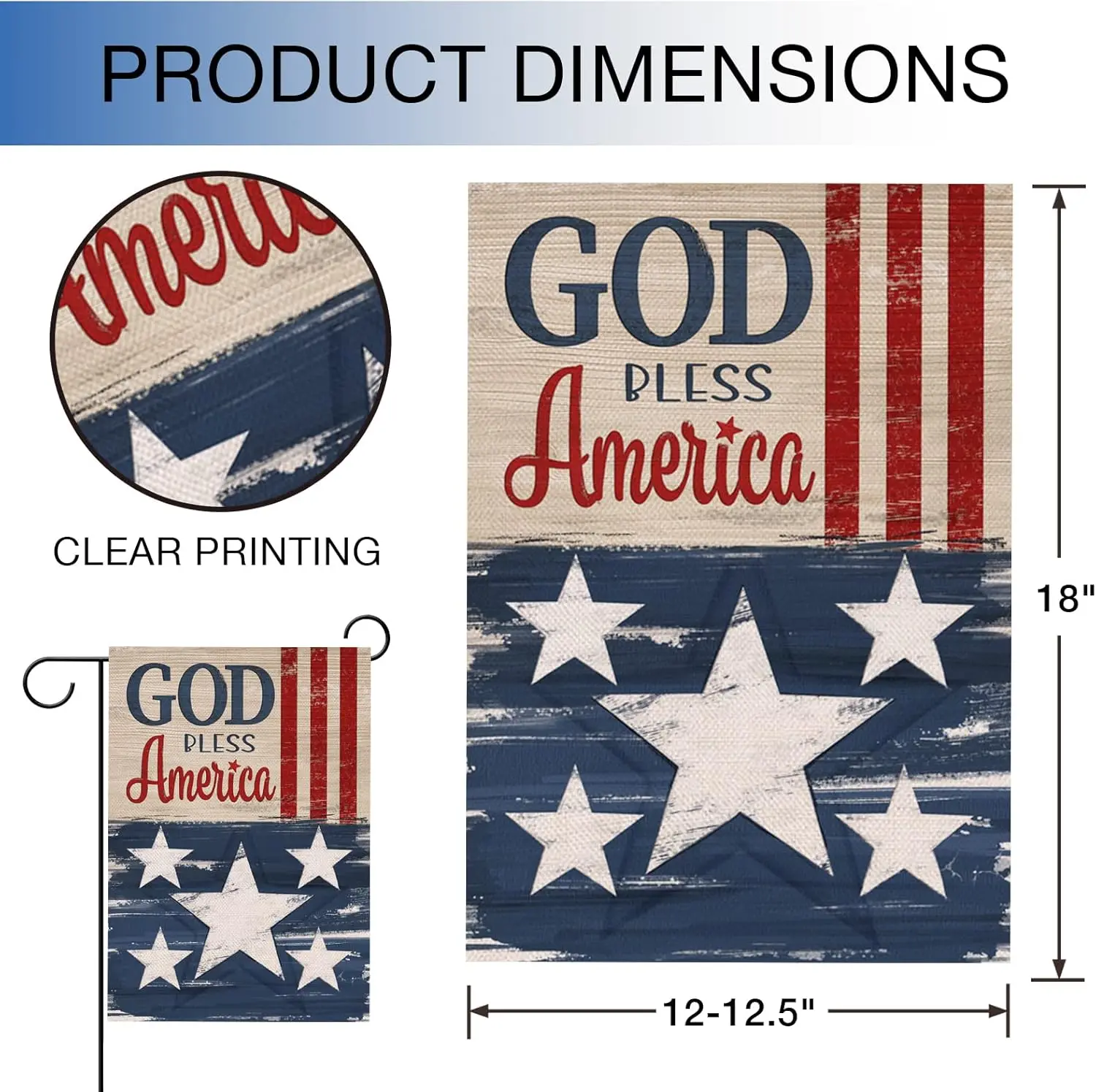 Hzppyz God Bless America 4th of July Patriotic Garden Flag Double Sided, USA Memorial Day Stars Stripes Vintage Decorative Yard