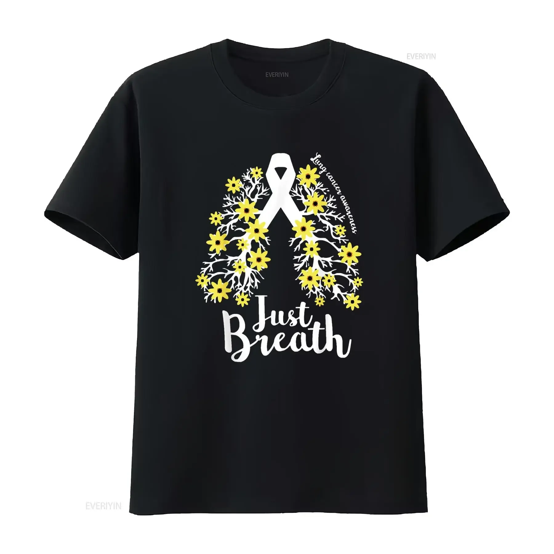 Just Breathe Lung Cancer Awareness Support Ribbon Costume T Shirt vintage Washed Versatile Comfortable streetwear Slightly