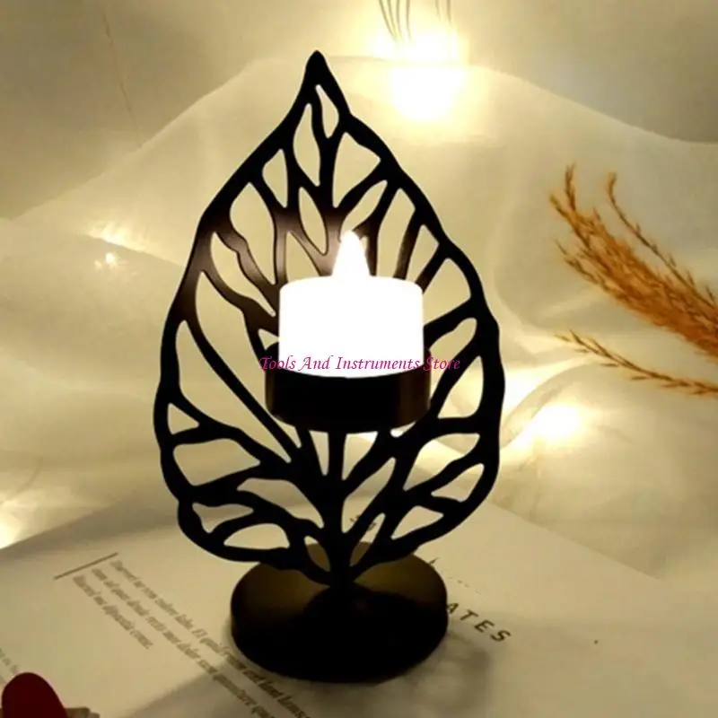 Nordic Leaf Holder Iron Candlestick Desktop Ornamen Ruang Tidur Kamar Tidur C7AC
