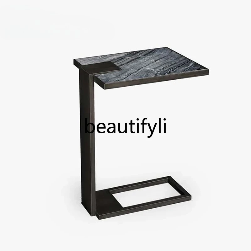 

Nordic Light Luxury Modern Natural Marble Side Table Small Coffee Table Stainless Steel Sofa Corner Table