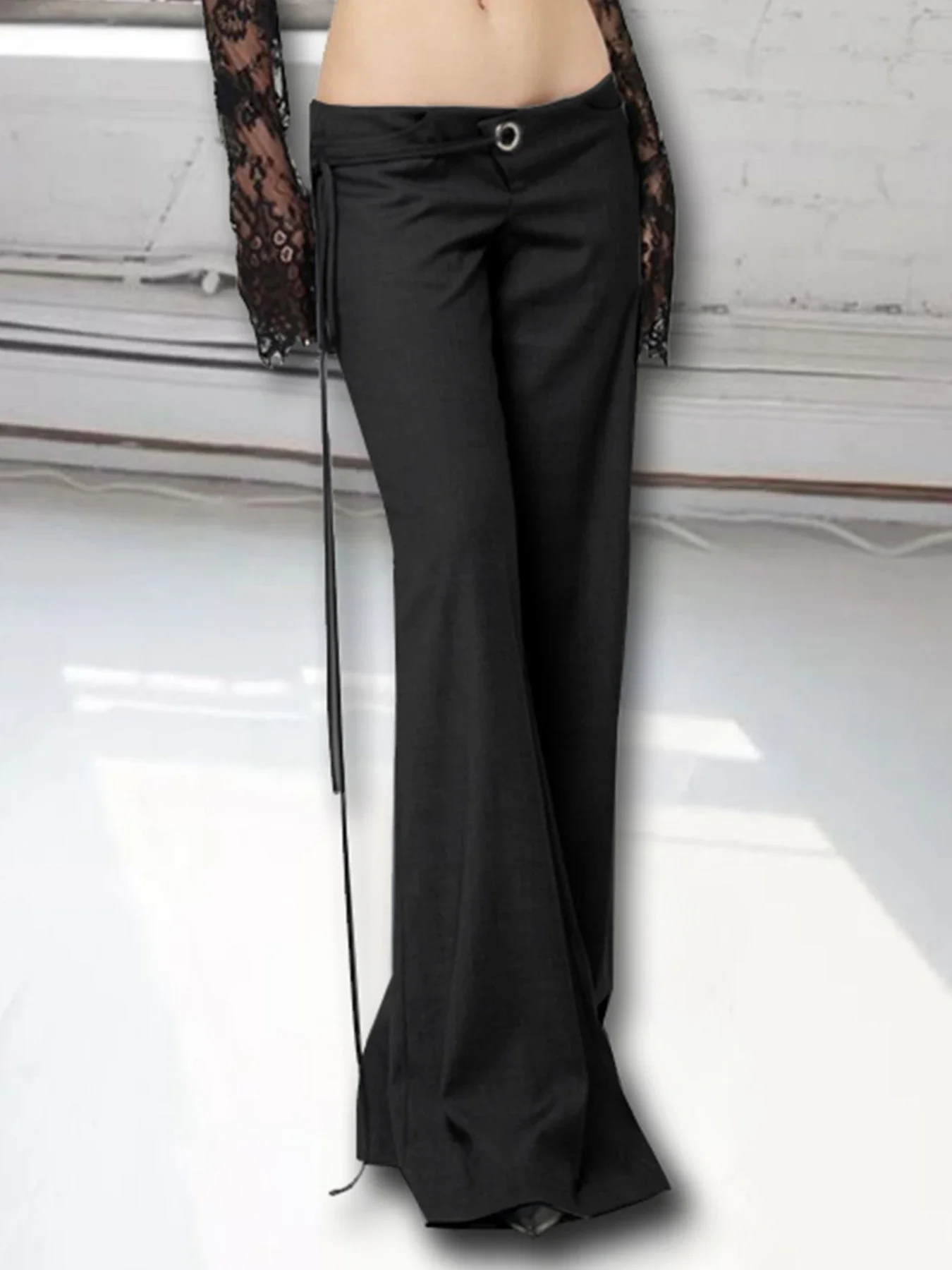 2025 Lace Up Loose England Style Trousers Fashion Low Waisted Solid Pants Vintage Aesthetic Leisure Bottoms for Women