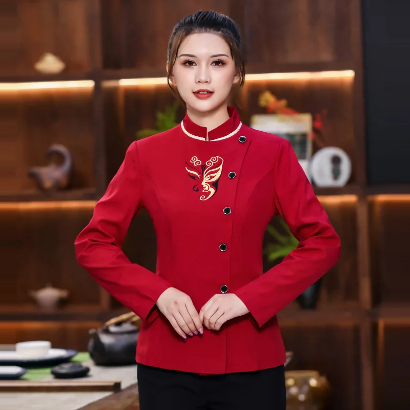 Hotel Waiter Workwear Autumn and Winter Clothing Catering Hot Pot Restaurant Restaurant Long Sleeve Western Restaurant Internet