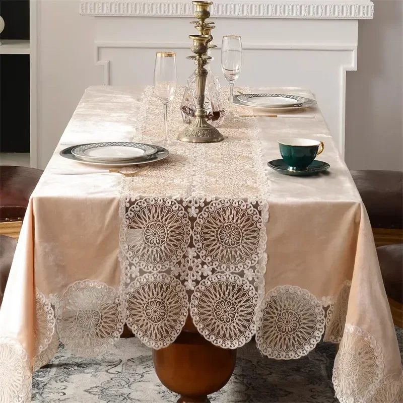 EIFLOY-European Italian Velvet Lace Dining Tablecloth, Rectangular Square Coffee Table Party Decoration, Round Table Cover, Soft