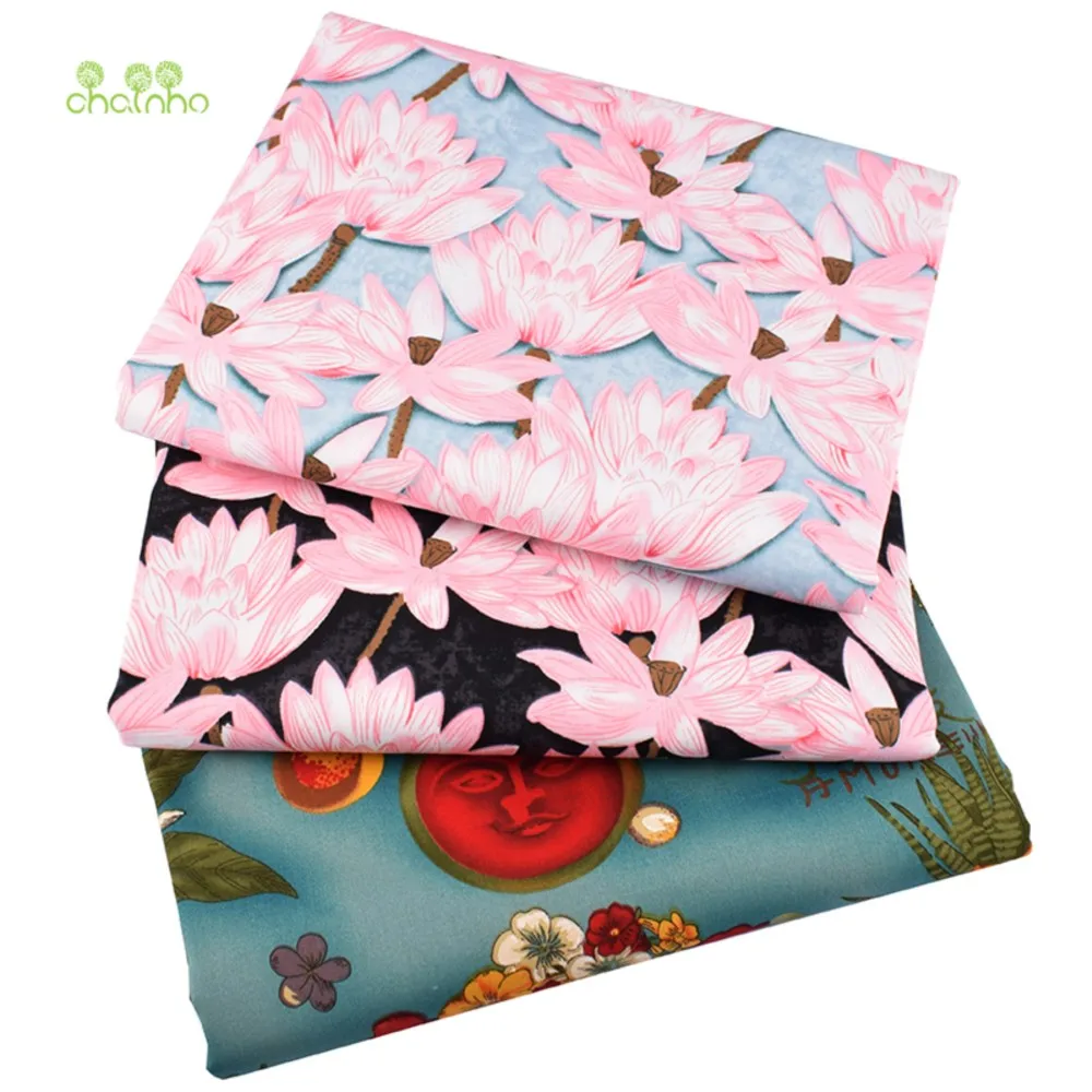 

Chainho,Printed Cotton Stretch Satin Clothing Fabric,DIY Quilting & Sewing Cloth,Dress & Shirt Material,Lotus Series,3 Designs