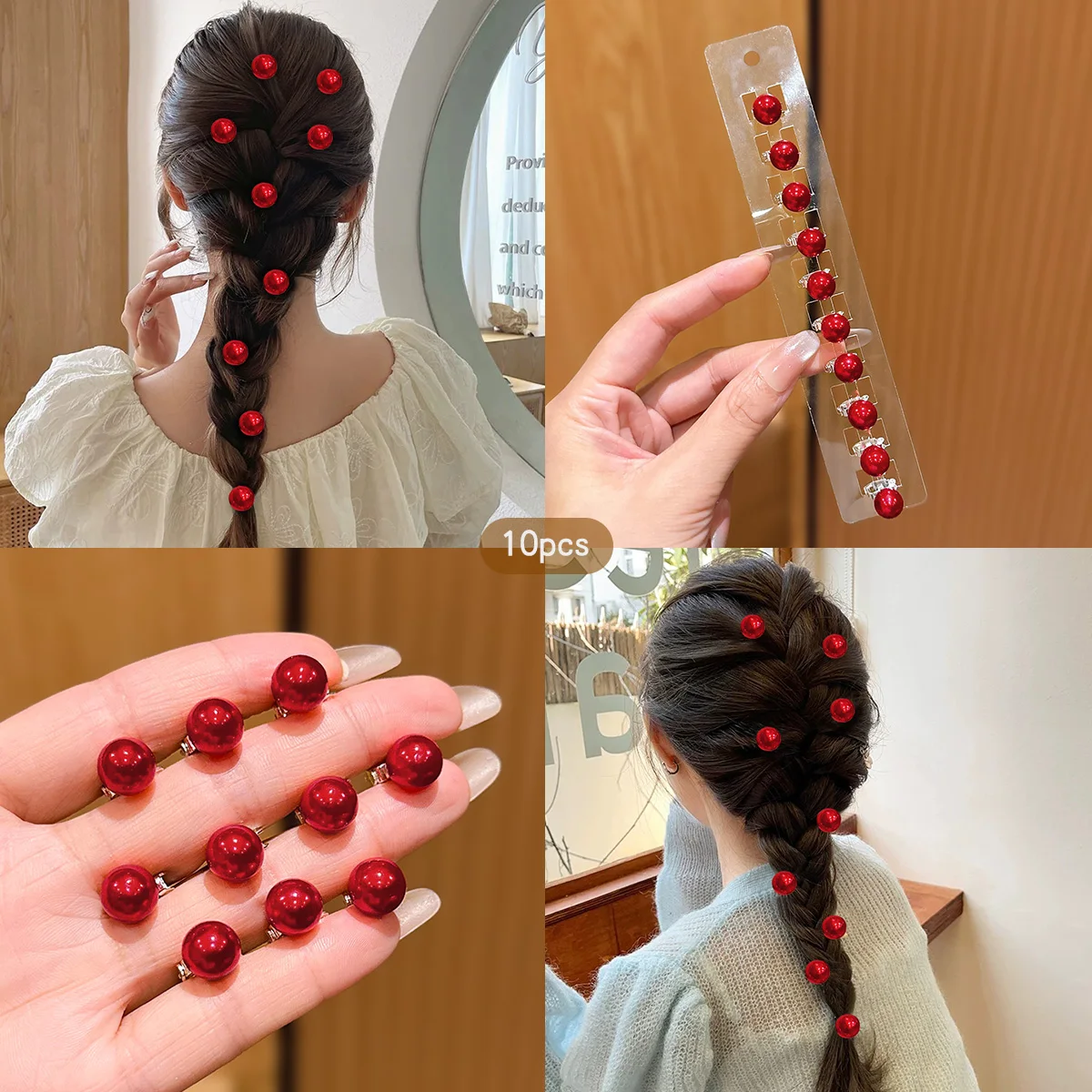 10 Red Ball Hair Clips Sweet Wind Hairpins Suitable for Daily Use Headwear